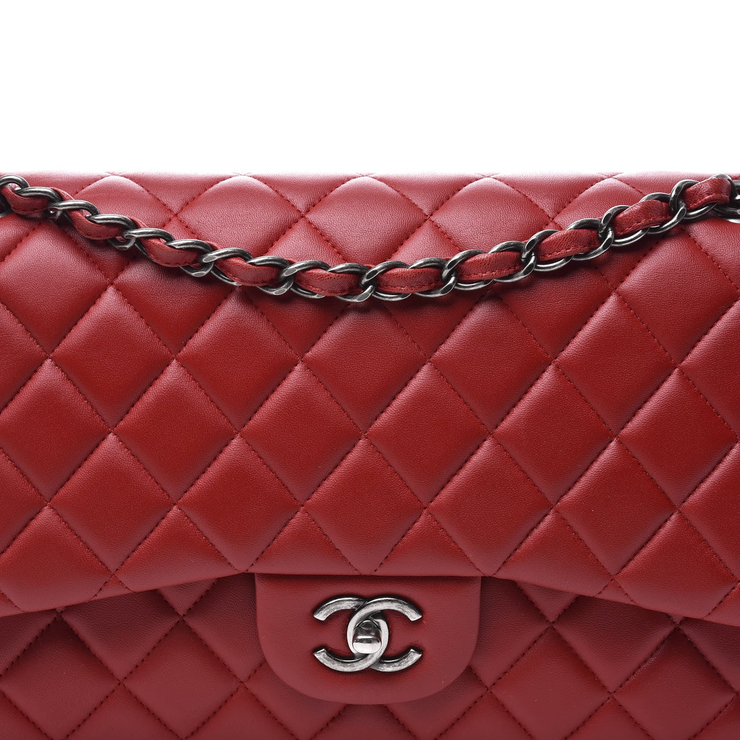 Chanel Lambskin Quilted Jumbo Double Flap Red 13 of 14
