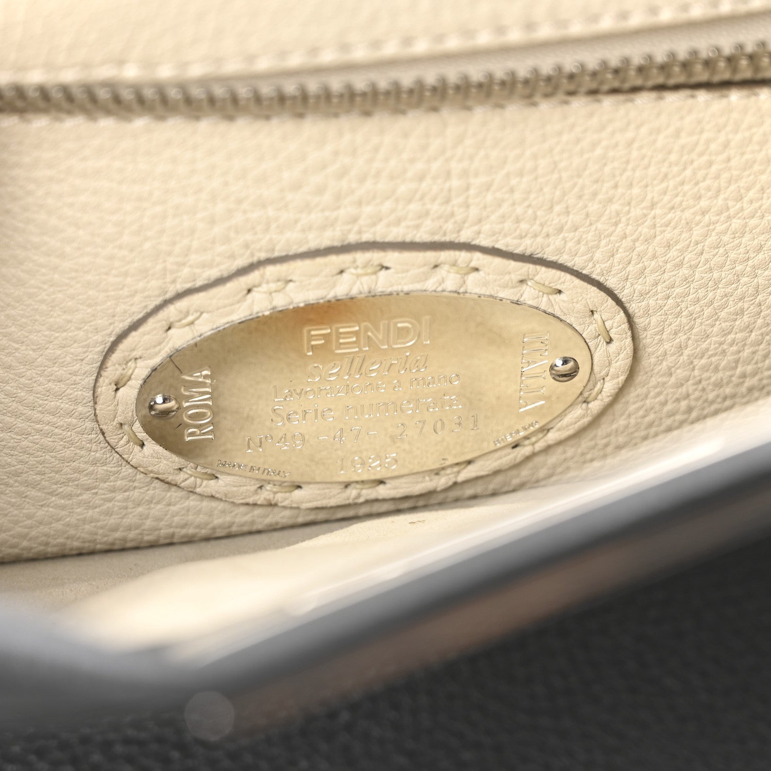 Fendi Cuoio Romano Selleria Bi-Color Medium Peekaboo Iconic Satchel Asfalto Latte 6 of 7