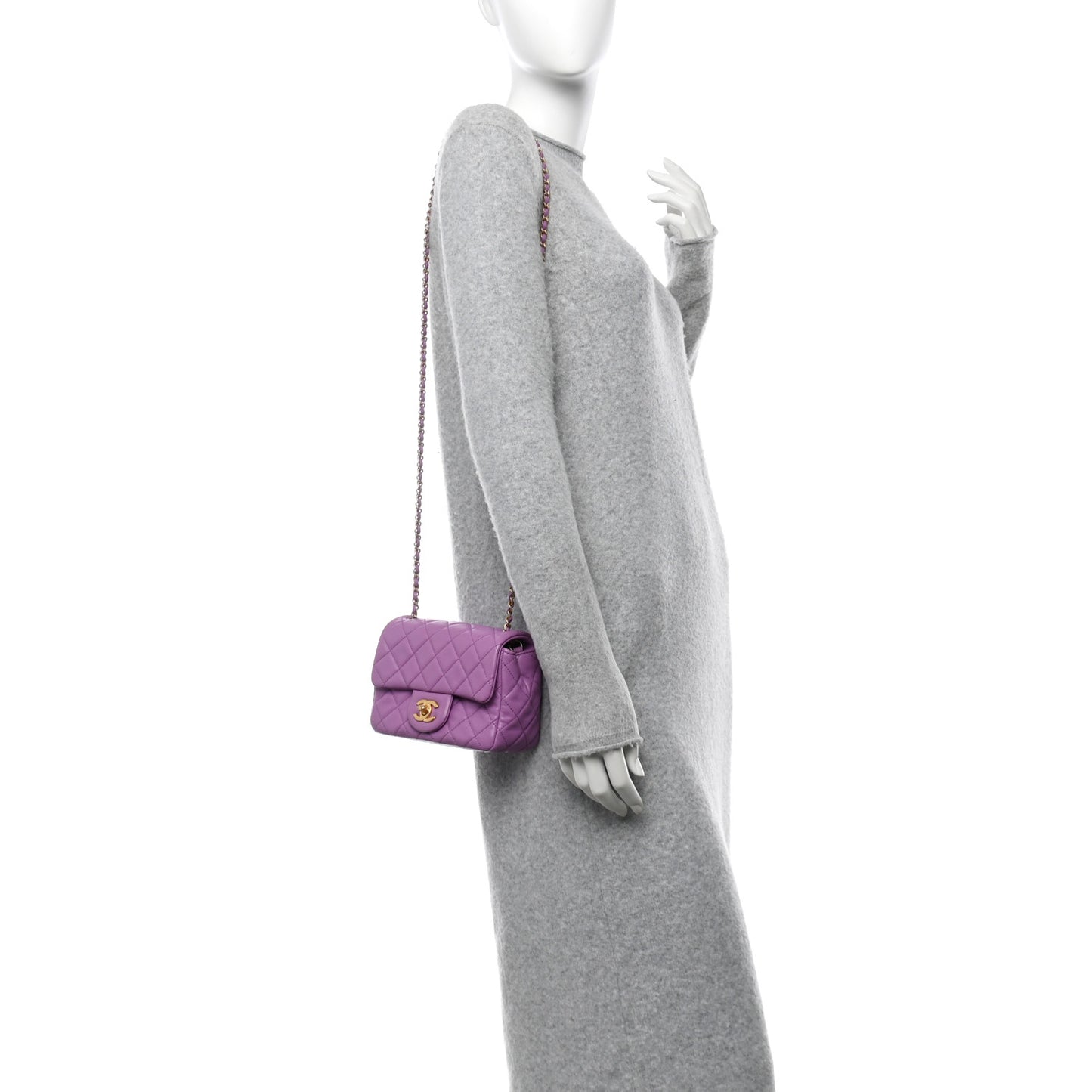 Lambskin Quilted Mini Pearl Crush Flap Purple
