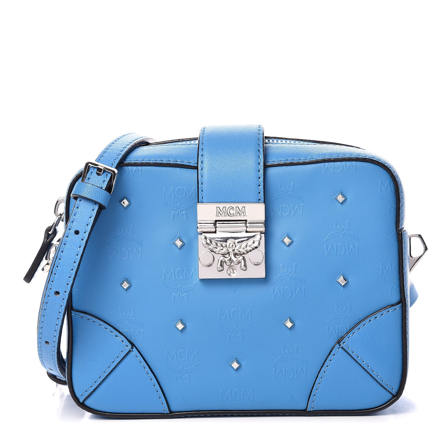 MCM Monogram Coated Canvas Camera Crossbody Bag Blue 1 of 8