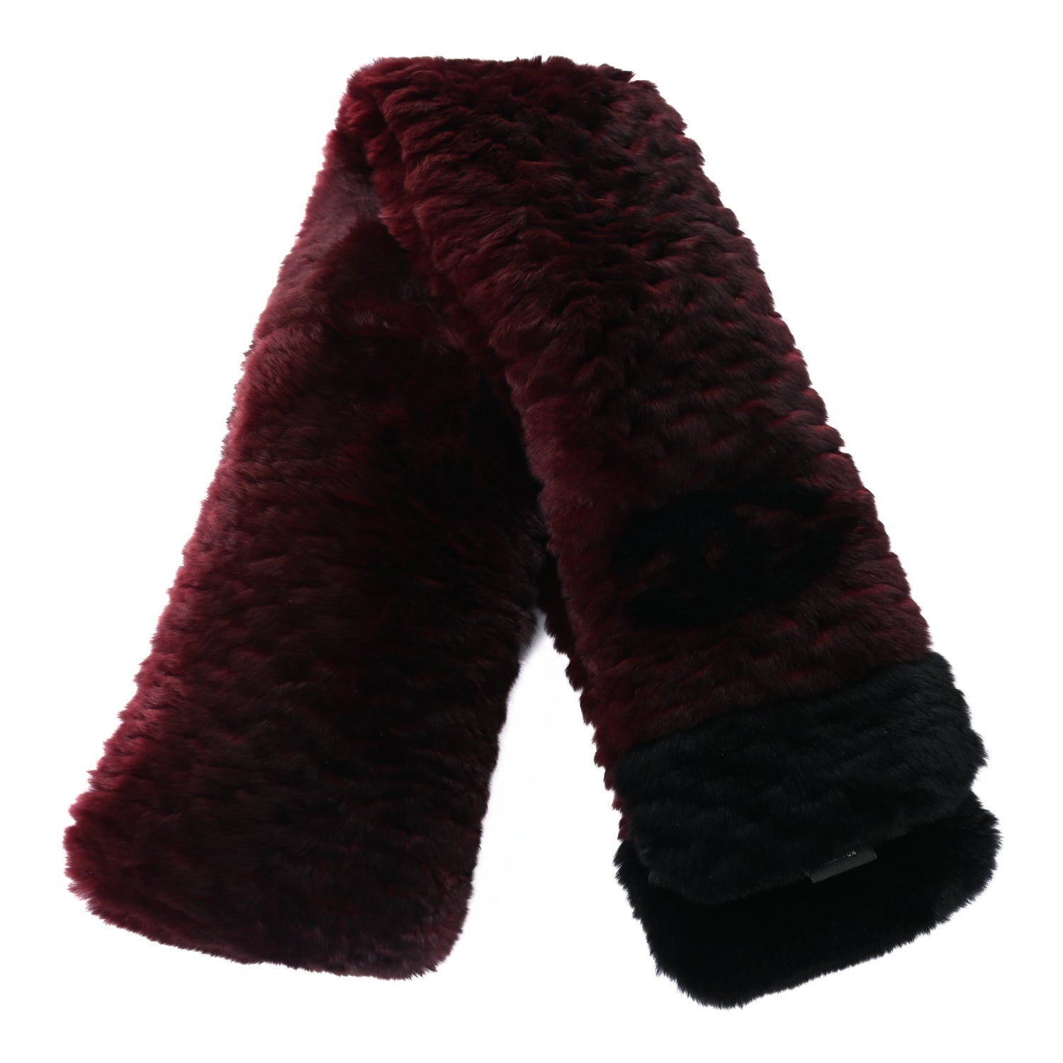Chanel Red & Black Orylag Fur CC Scarf 1 of 4