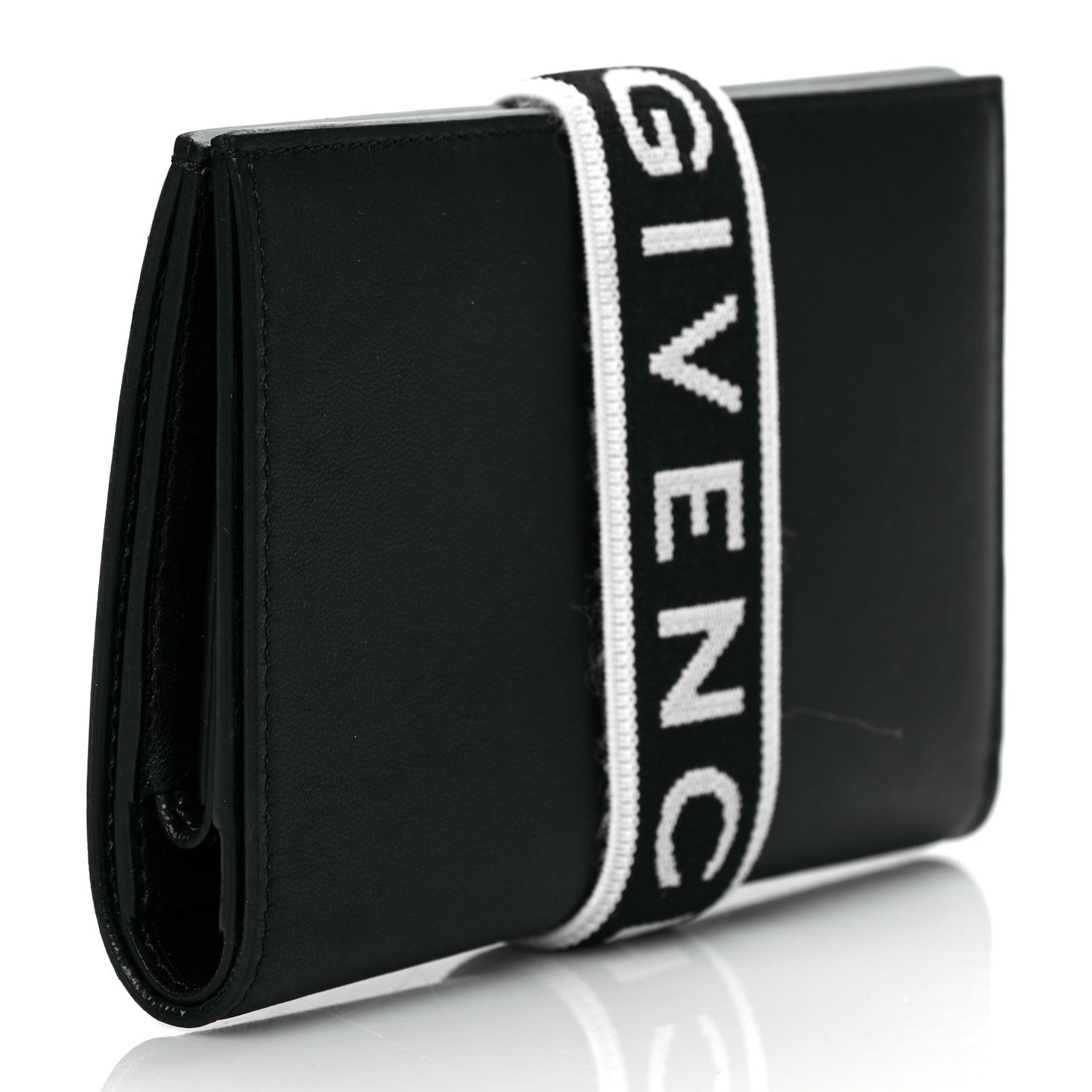 Calfskin Elastic Panel Card Case Black