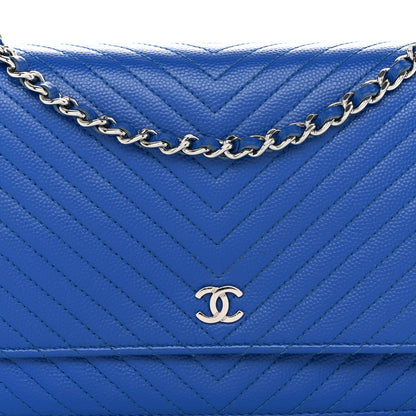Chanel Caviar Chevron Quilted Wallet On Chain WOC Bright Blue 9 of 11