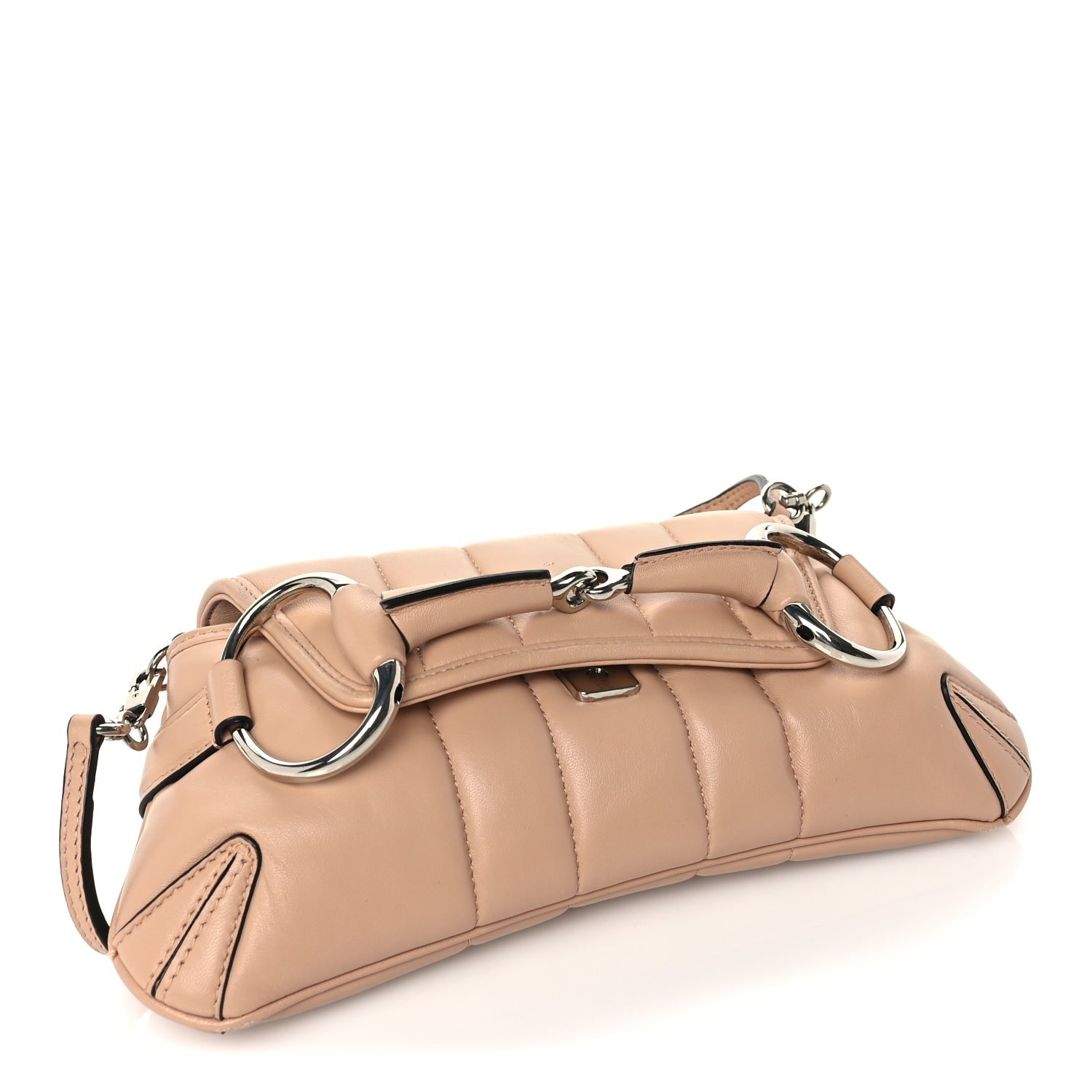 Gucci Nappa Vertical Matelasse Small Maxi Horsebit Chain Shoulder Bag Beige 3 of 8