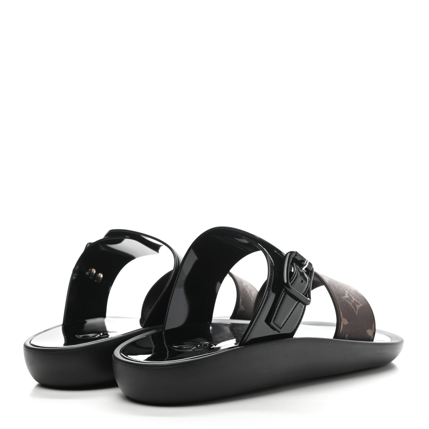 Monogram Sunbath Flat Mule Sandals 40 Black