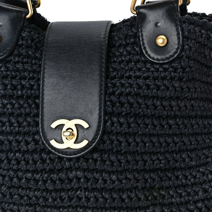 Chanel Straw Raffia Tote Black 7 of 9