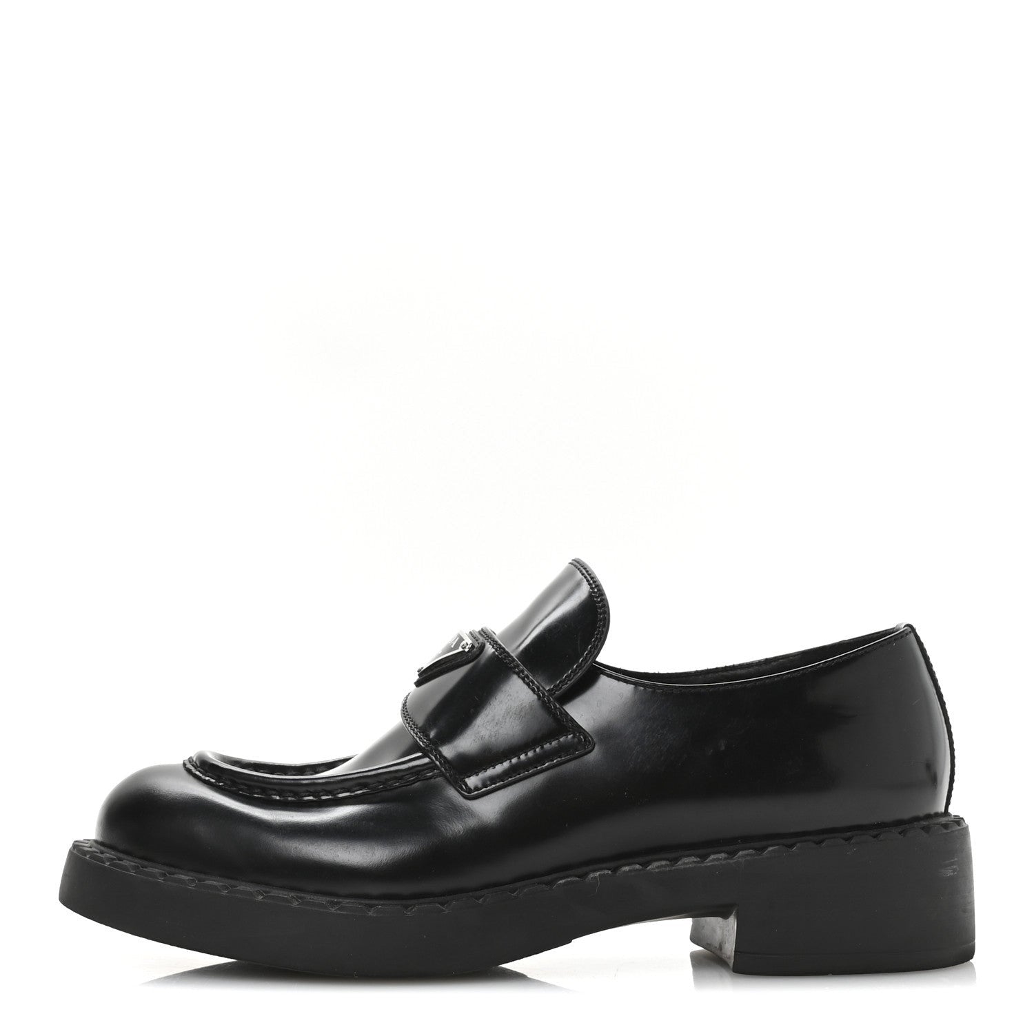 Prada Spazzolato Metal Triangle Logo 50mm Loafers 40 Black 1 of 7