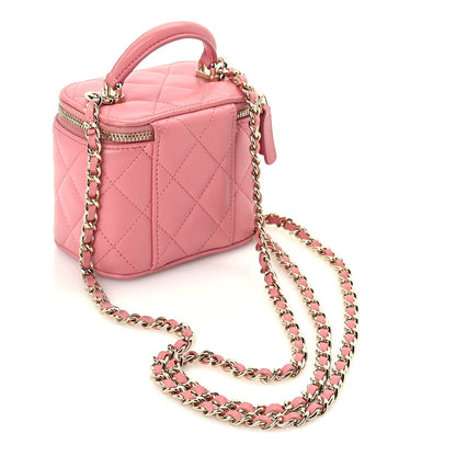 Chanel Lambskin Quilted Top Handle Mini Vanity Case With Chain Pink 2 of 9