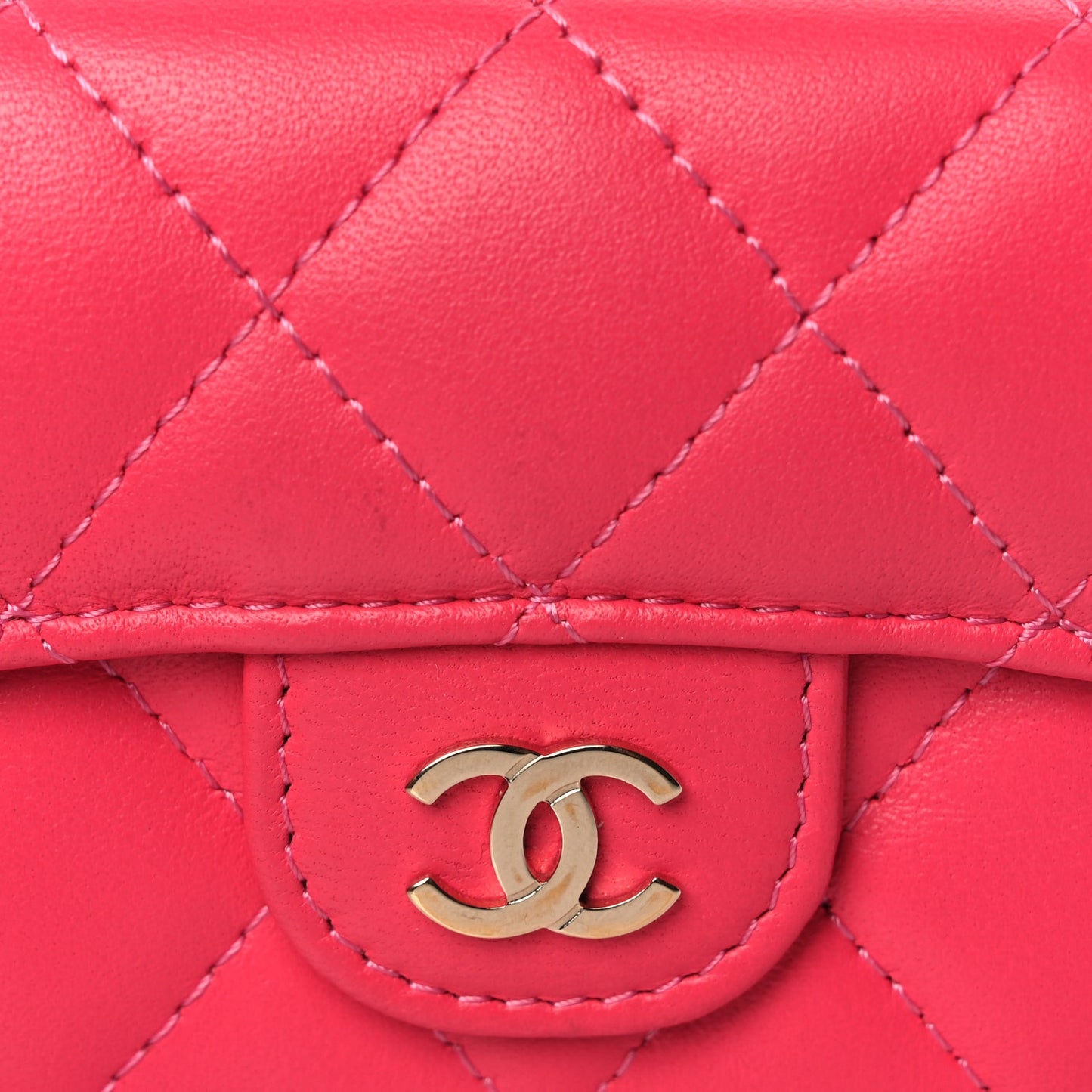 Lambskin Quilted Tri-Fold Flap Wallet Pink