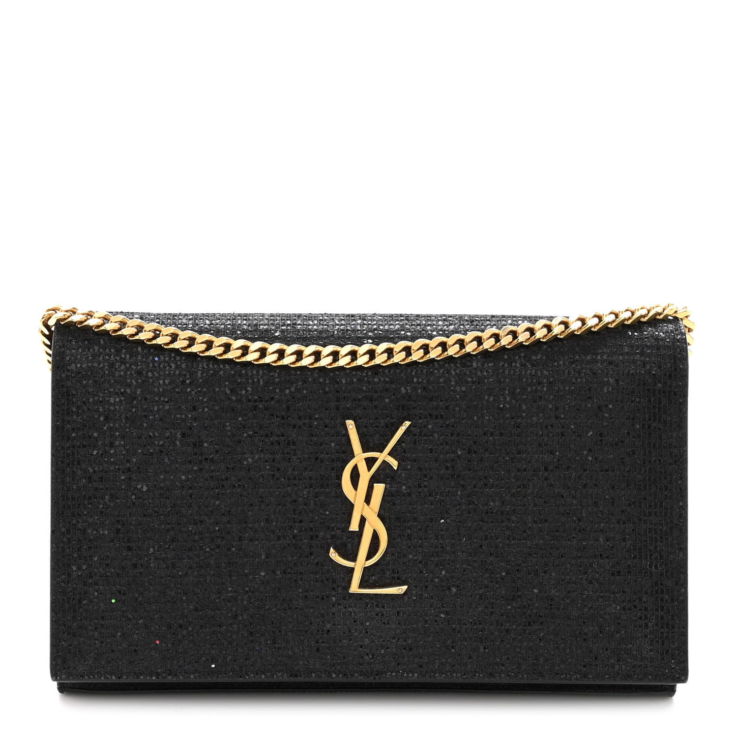 Glitter Monogram Chain Wallet Black