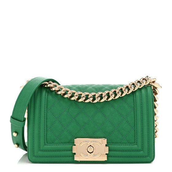 Caviar Quilted Small Boy Flap Green