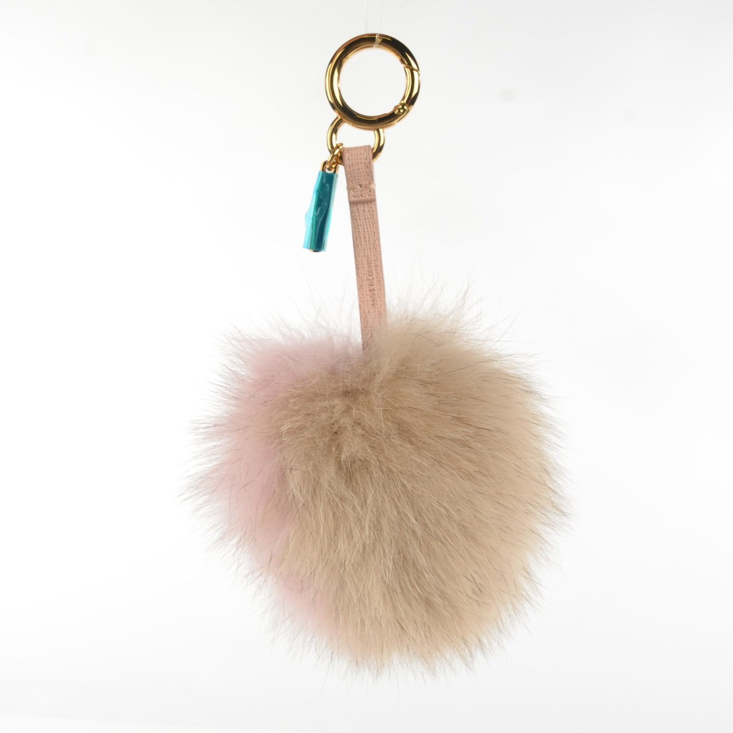 Fox Fur Vitello Elite Bi-Color Pom Pom Bag Charm Rosa Cammello Cipria