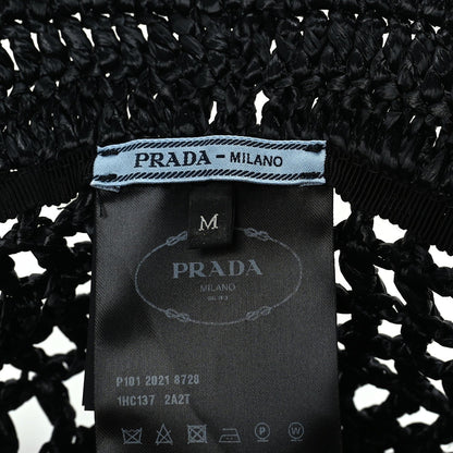 Prada Yarn Raffia Effect Crochet Logo Embroidered Womens Bucket Hat M Black 6 of 6