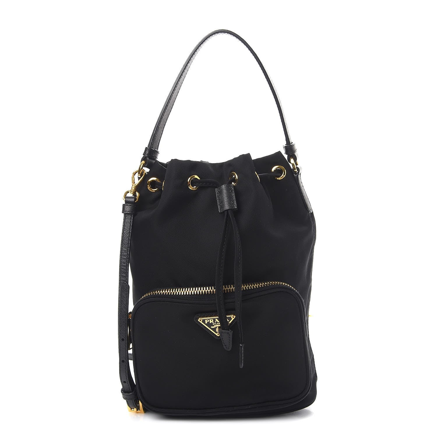 Prada Saffiano Tessuto Nylon Mini Bucket Crossbody Bag Black 1 of 9