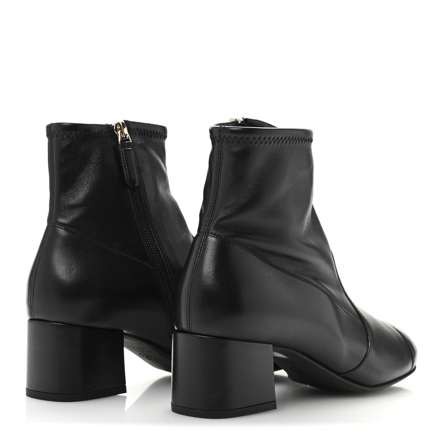 Stretch Lambskin Cap Toe CC Short Boots 38.5 Black