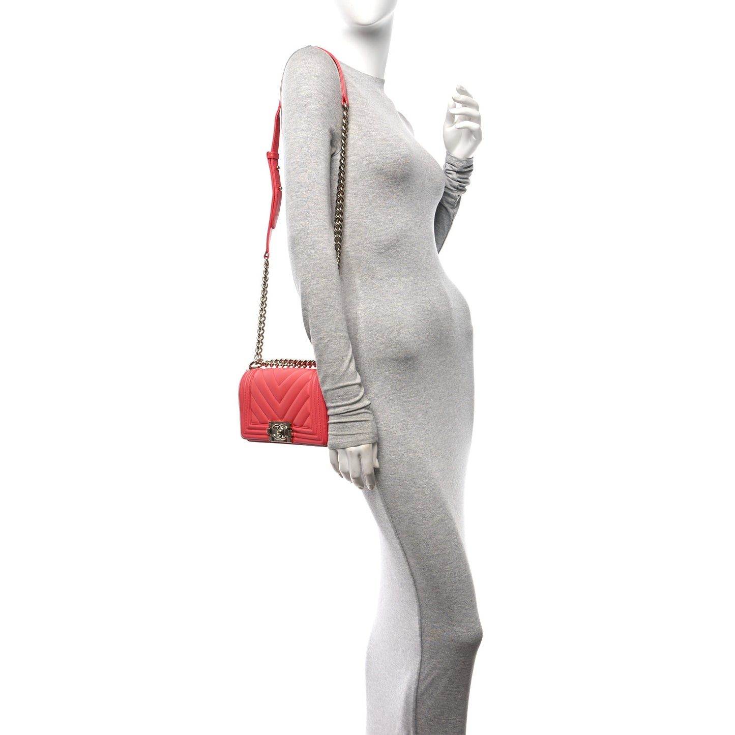 Calfskin Chevron Quilted Small Boy Flap Pink