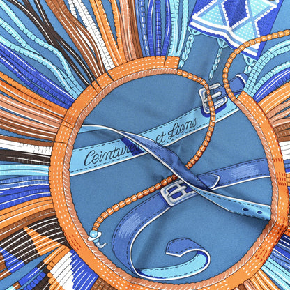 Hermes Silk Ceintures et Liens Scarf 90 Blue Orange 5 of 5