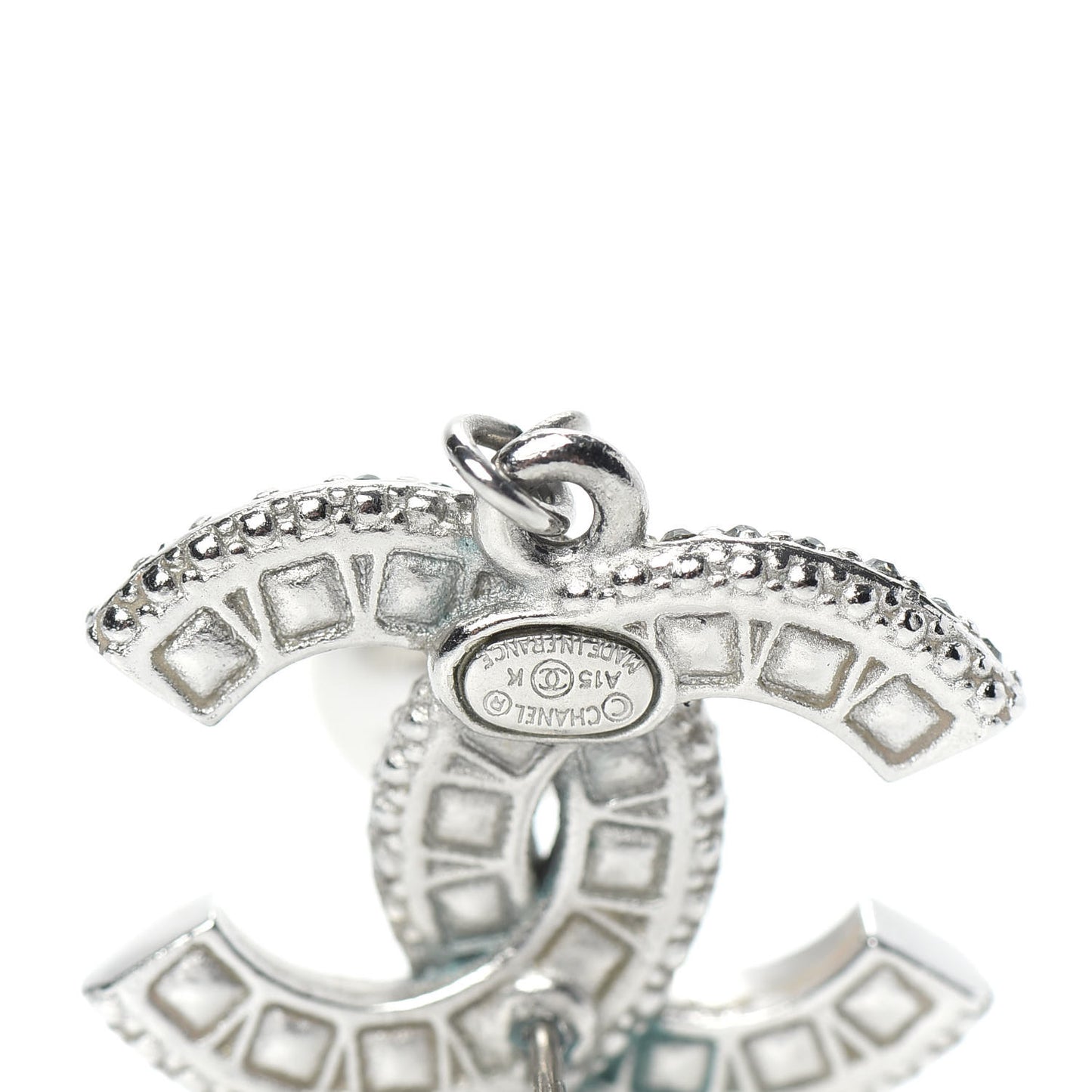 Baguette Crystal Pearl CC Drop Earrings Silver Black