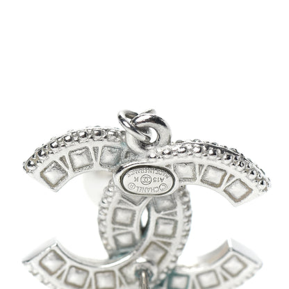 Chanel Baguette Crystal Pearl CC Drop Earrings Silver Black 3 of 4