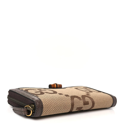 Gucci Monogram Jumbo GG Textured Dollar Calfskin Diana Zip Around Continental Wallet Camel Ebony New Acero 4 of 7