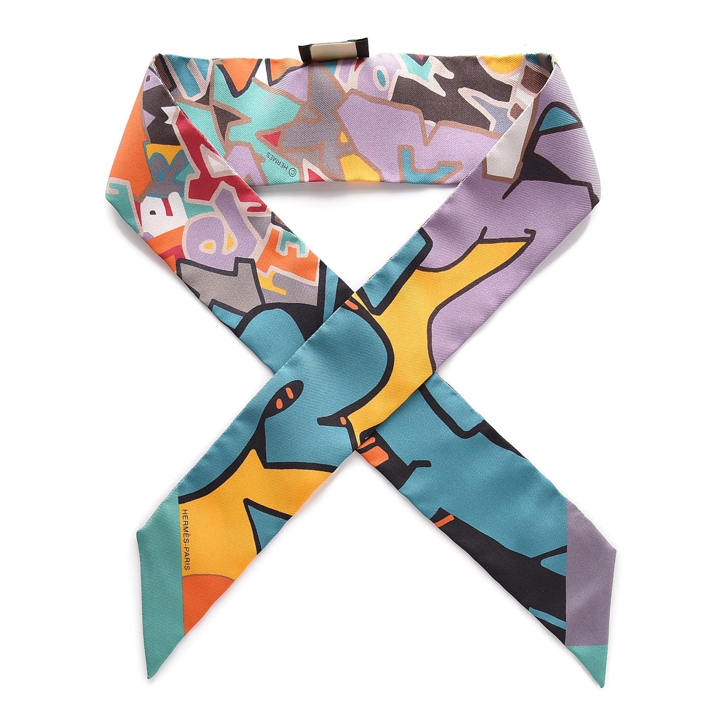 Silk Graff Graffiti Twilly Gris Blueete Mauve Jaune D'or