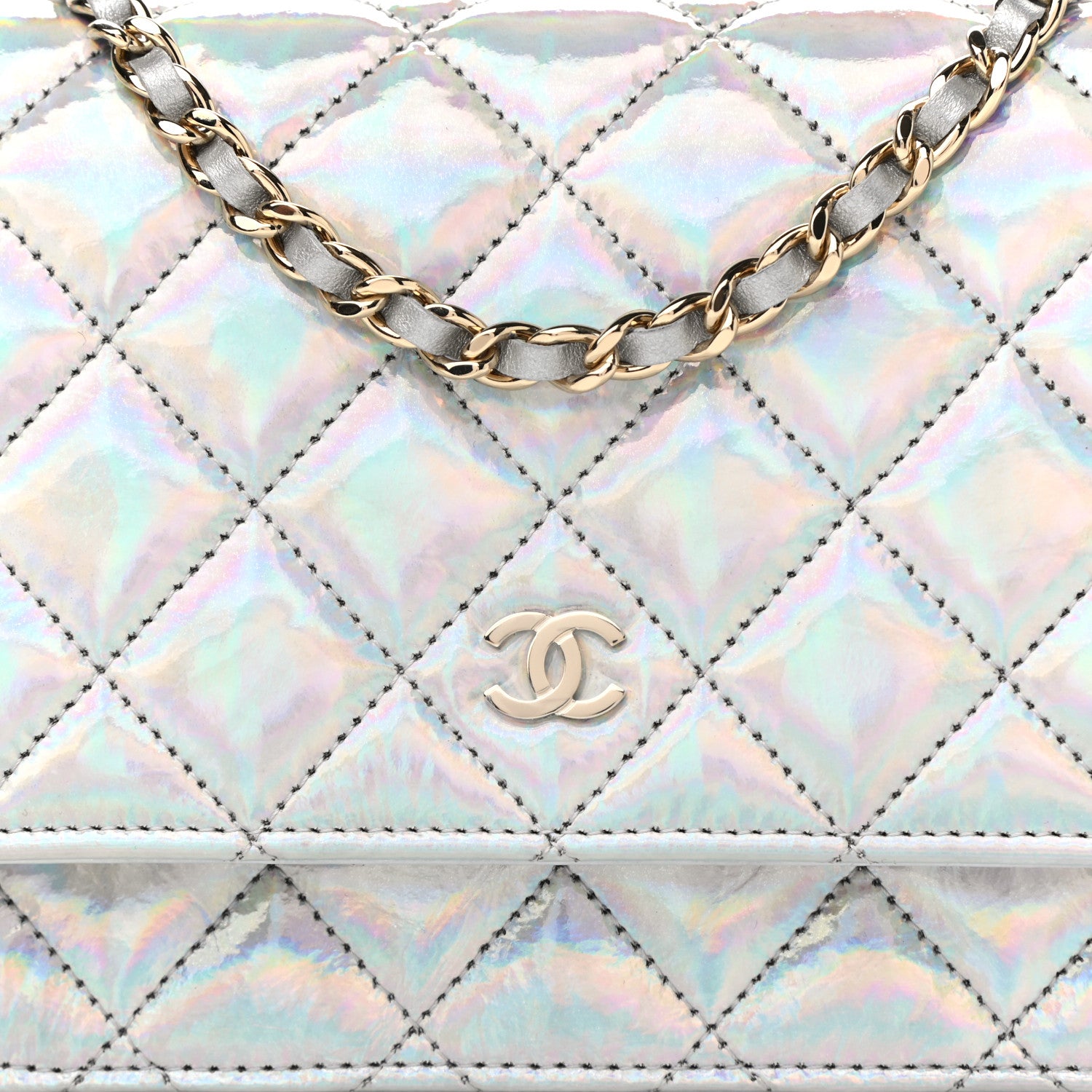 Chanel Iridescent Goatskin Quilted Wallet On Chain WOC Silver 9 of 12