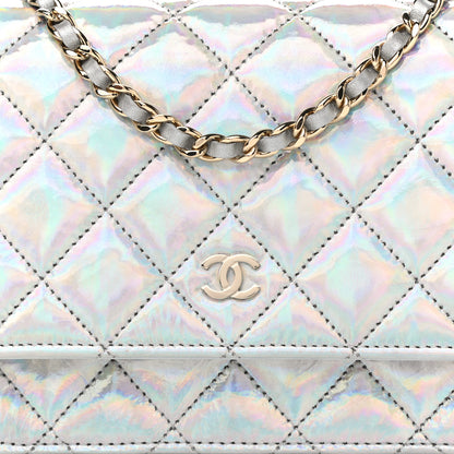 Chanel Iridescent Goatskin Quilted Wallet On Chain WOC Silver 9 of 12