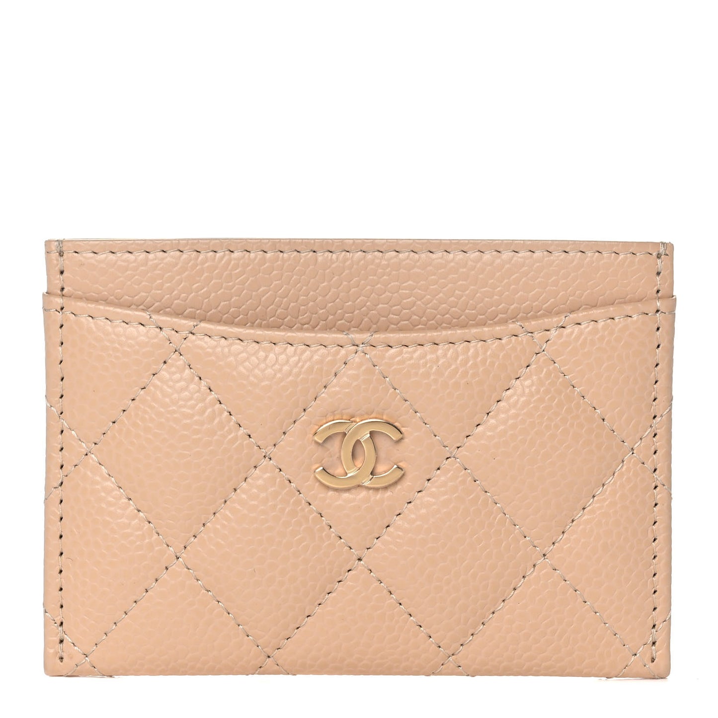 Caviar Quilted Card Holder Beige