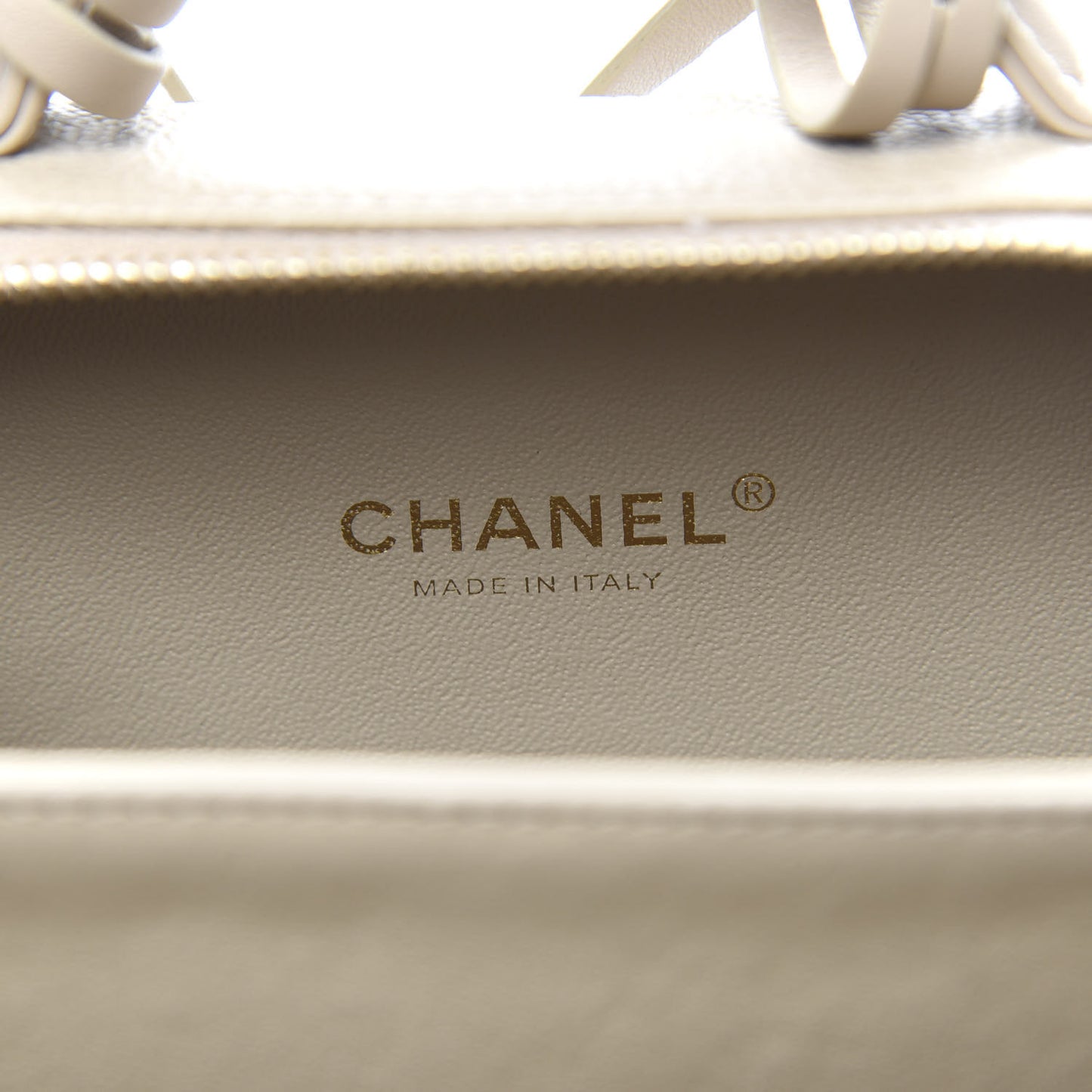 Caviar Quilted Small CC Filigree Vanity Case Light Beige