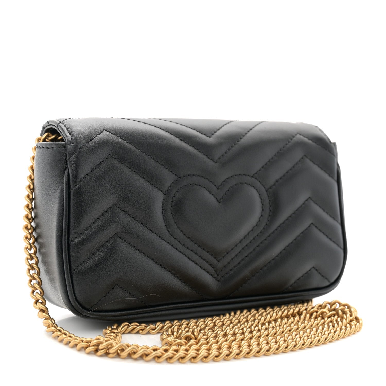 Gucci Calfskin Matelasse Super Mini GG Marmont Shoulder Bag Black 3 of 7