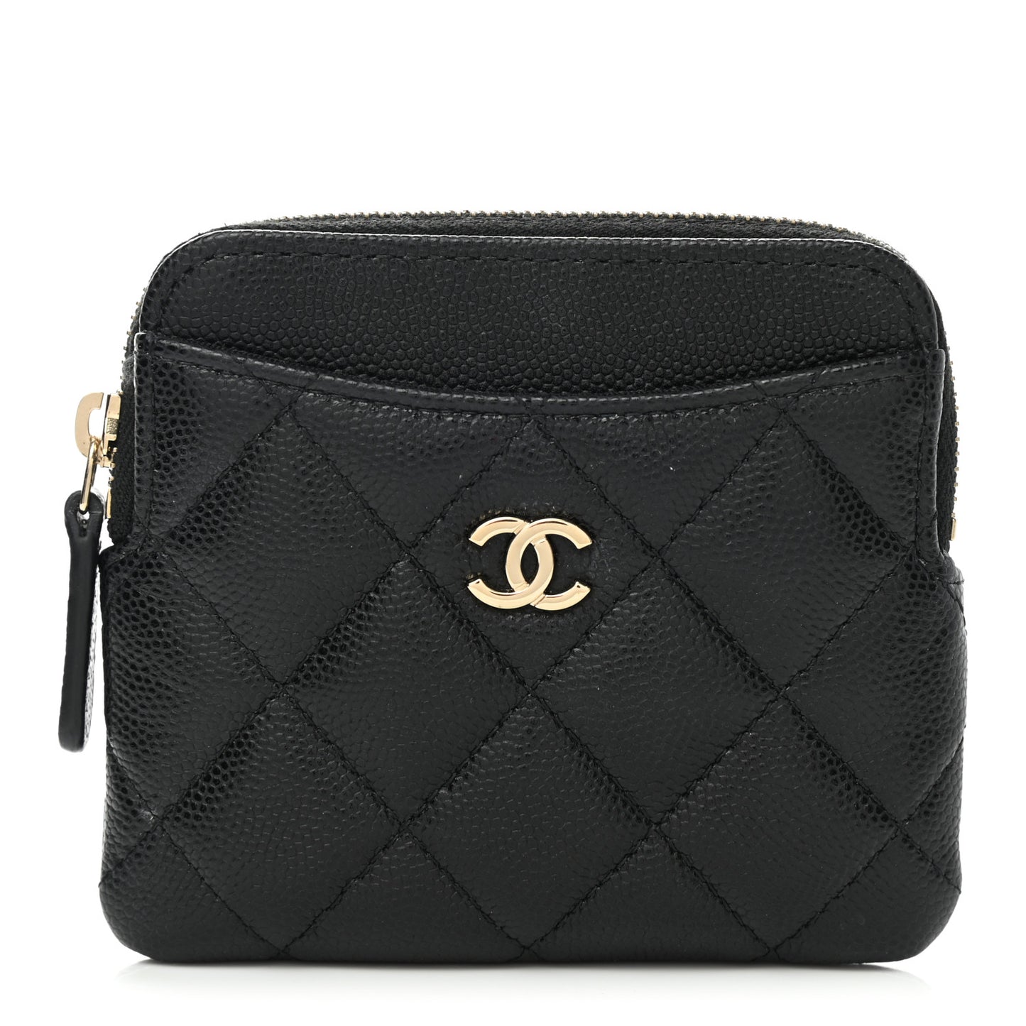 Caviar Quilted Zip Card Holder Wallet Black