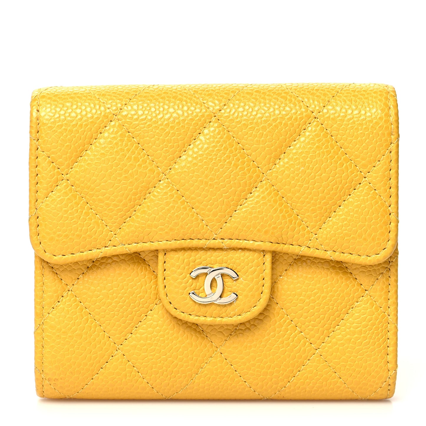 Caviar Quilted Compact Flap Wallet Yellow