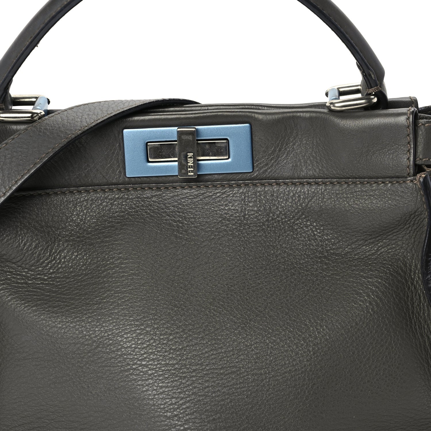 Fendi Vitello Seta Shiny Nappa Medium Peekaboo Iconic Satchel  Carbone Grigio Polvere 6 of 8