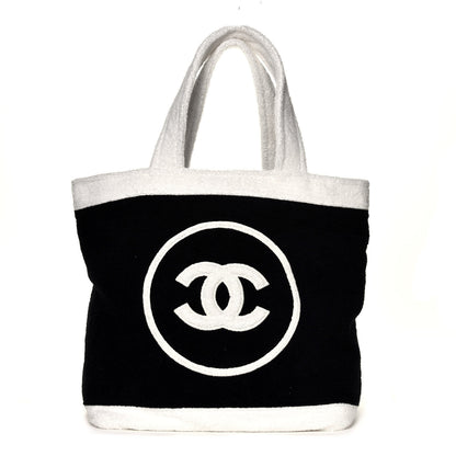 Chanel Terry Cotton CC Beach Tote Towel Set Black White 2 of 6