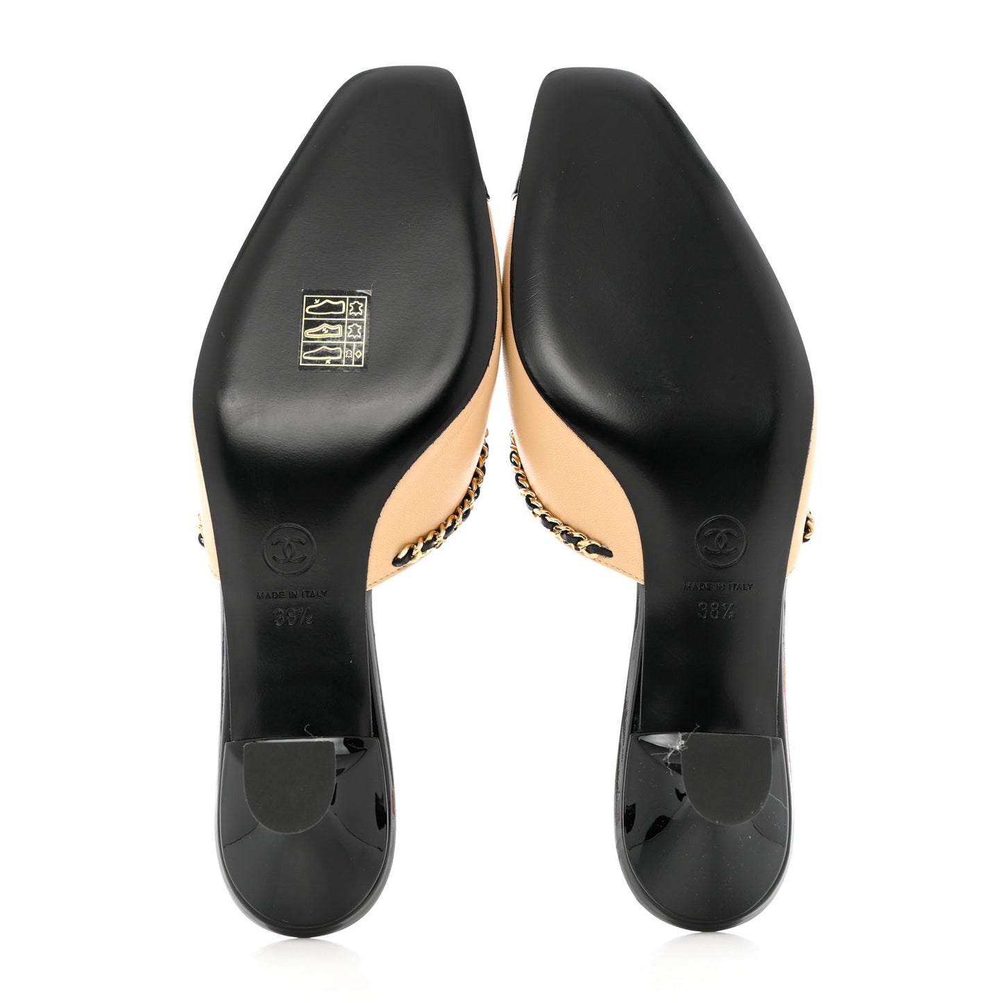 Lambskin Patent Cap Toe Chain Mule 38.5 Beige Black