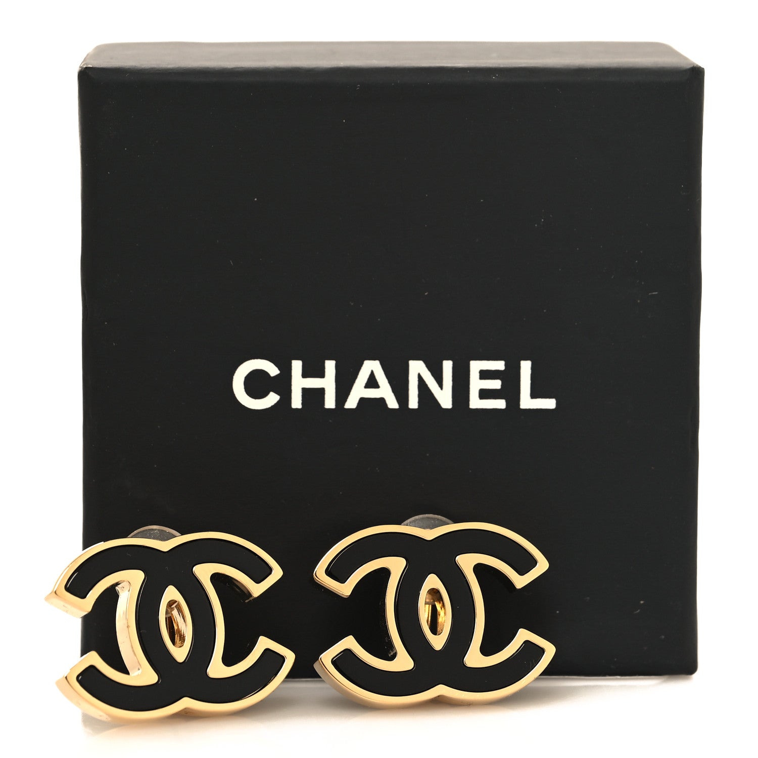 Chanel Enamel CC Clip On Earrings Black Gold 5 of 5