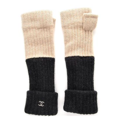 Chanel Cashmere Silk CC Arm Warmers White Black 3 of 8