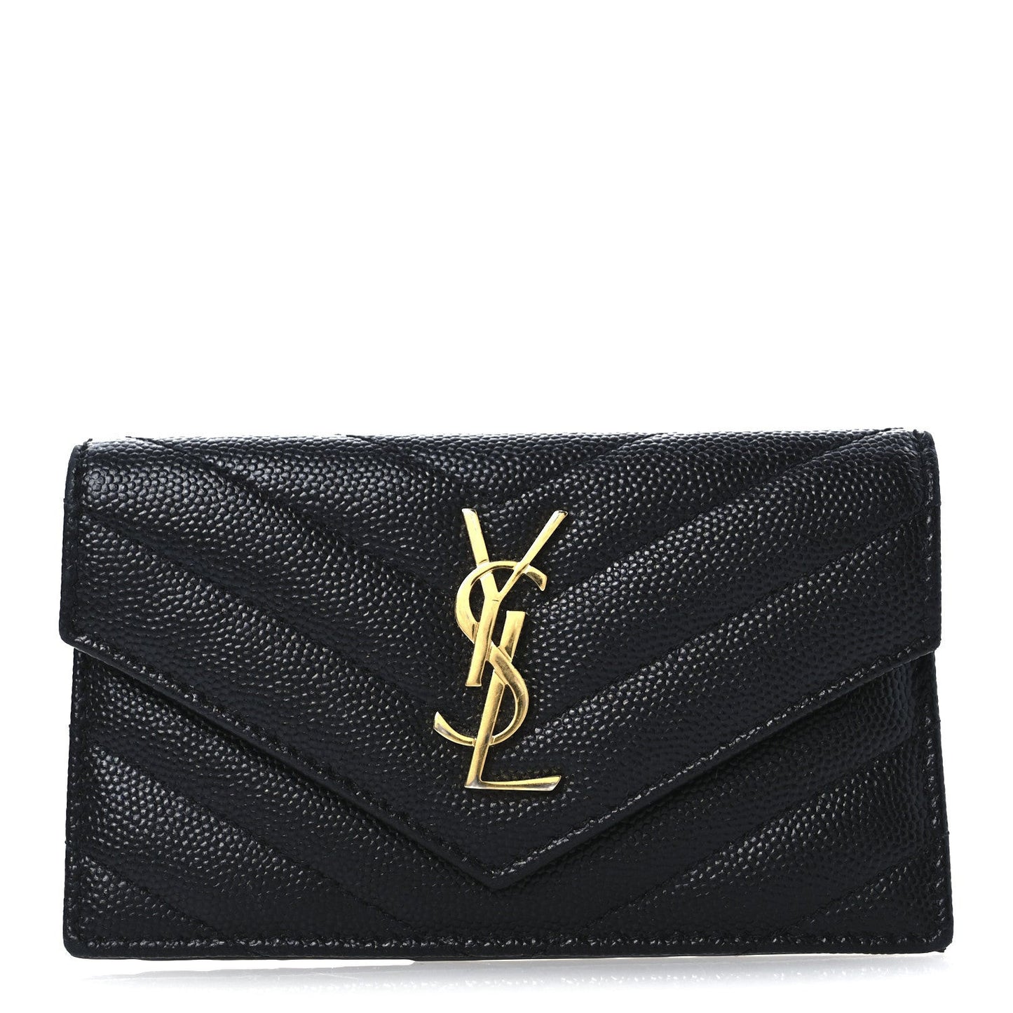 Grain De Poudre Matelasse Chevron Monogram Compact Wallet Black