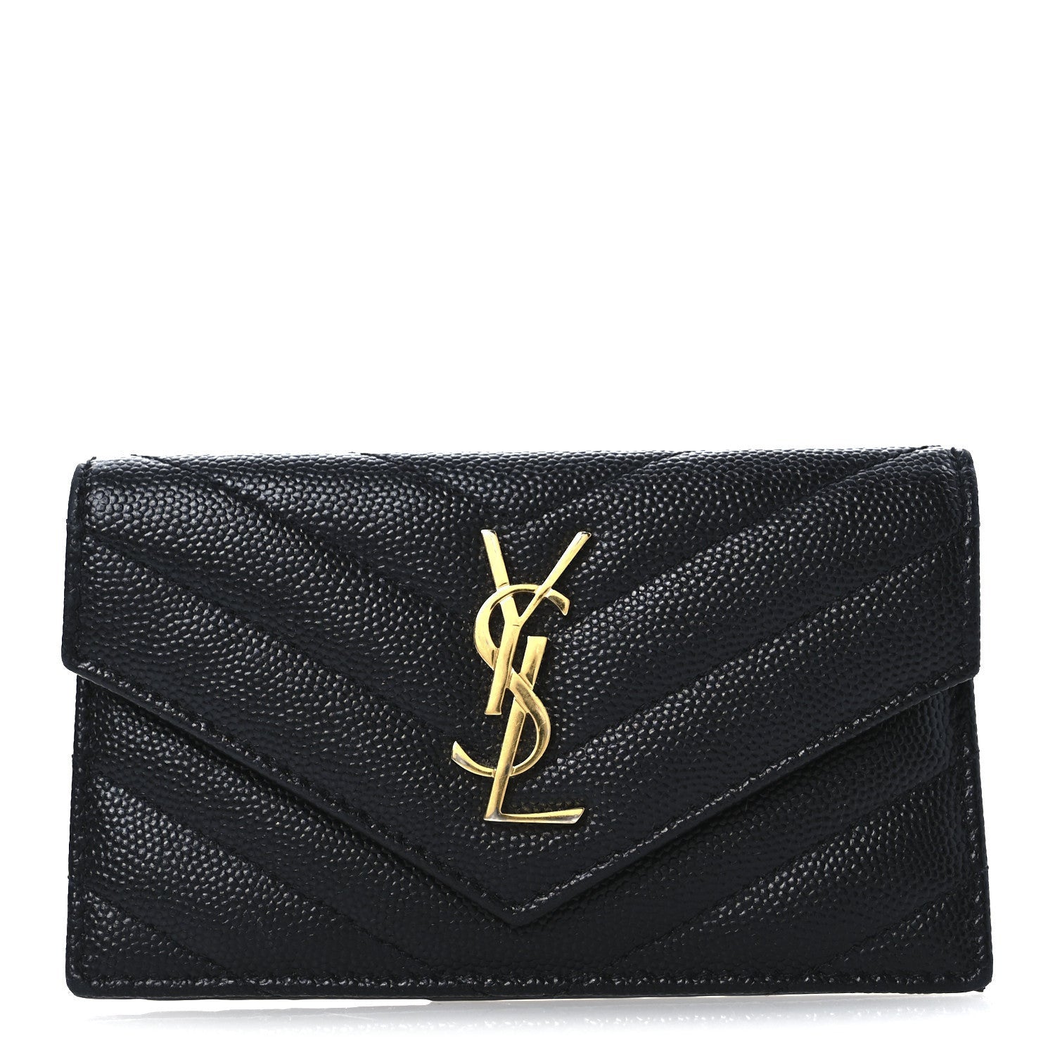 Saint Laurent Grain De Poudre Matelasse Chevron Monogram Compact Wallet Black 1 of 7