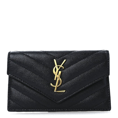 Saint Laurent Grain De Poudre Matelasse Chevron Monogram Compact Wallet Black 1 of 7
