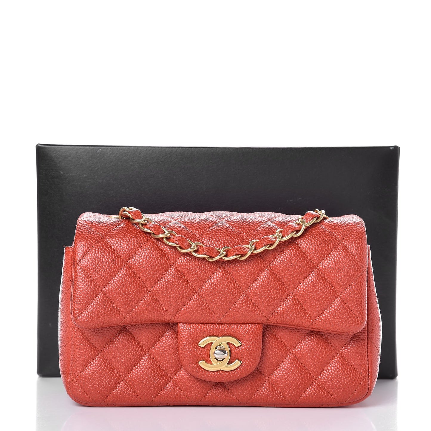 Pearly Caviar Quilted Mini Rectangular Flap Orange