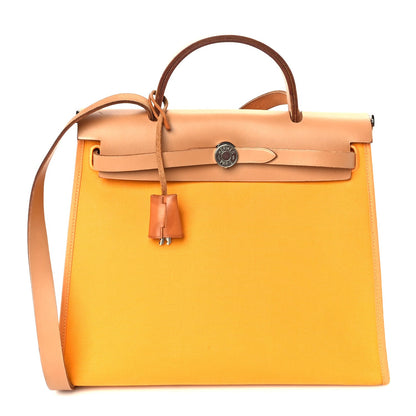 Hermes Toile Officer Vache Hunter Herbag Zip 31 PM Jaune Ambre Natural 1 of 10