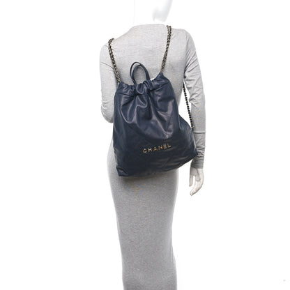 Chanel Shiny Caviar Quilted Chanel 22 Backpack Dark Blue 2 of 10
