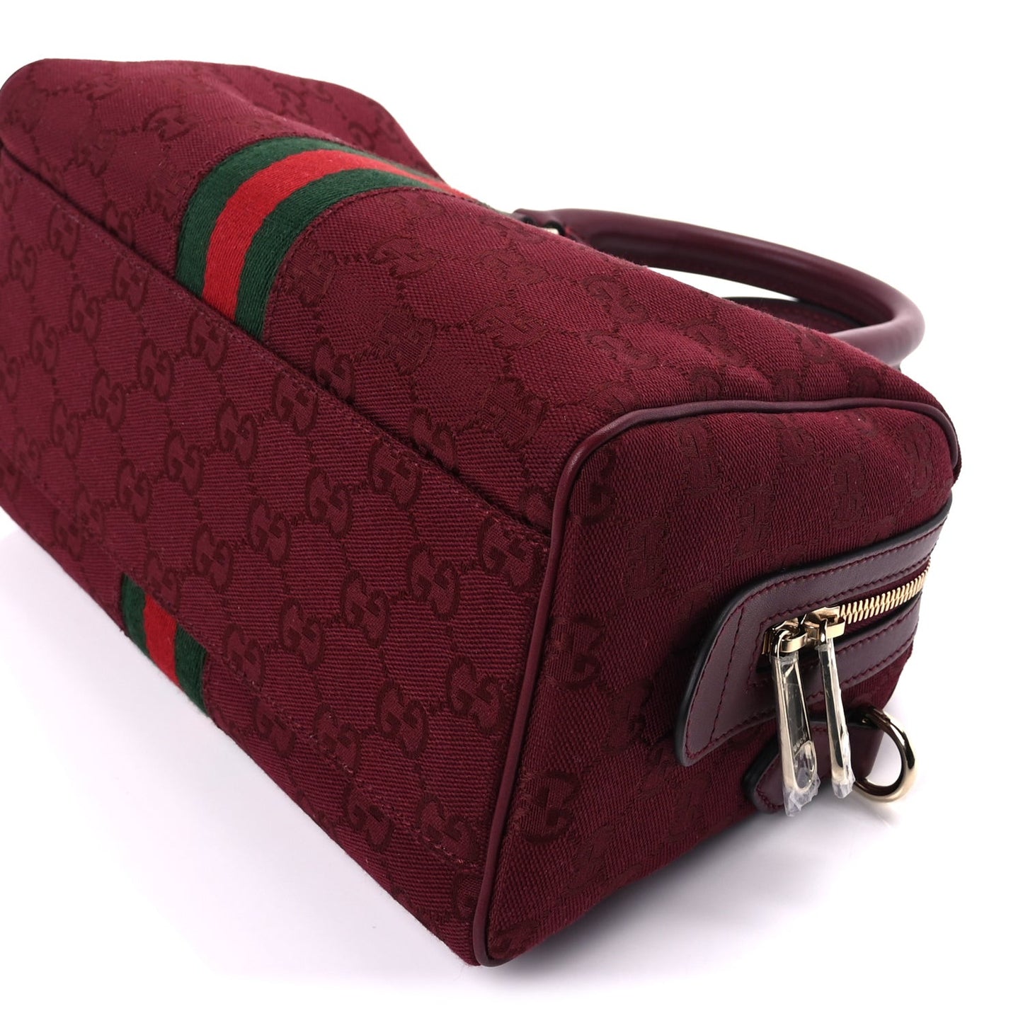 GG Monogram Textured Dollar Calfskin Web Small Ophidia Top Handle Bowler Bag  Rosso Ancora