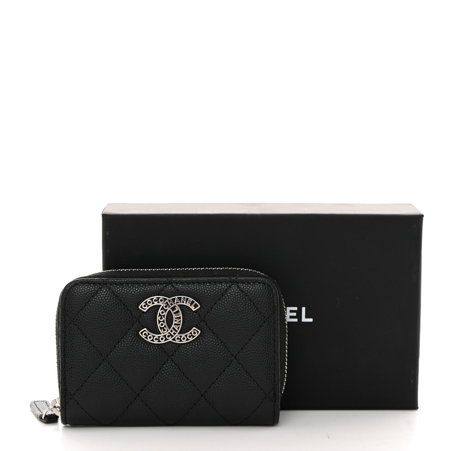 Chanel Caviar Quilted Coco Chanel Logo CC Zip Coin Purse Black 8 of 8