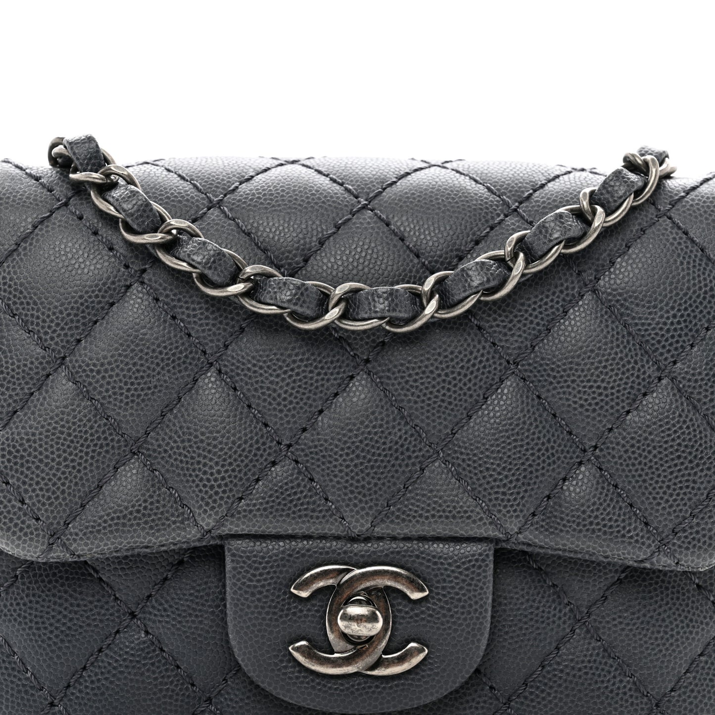 Caviar Quilted Mini Square Flap Dark Grey