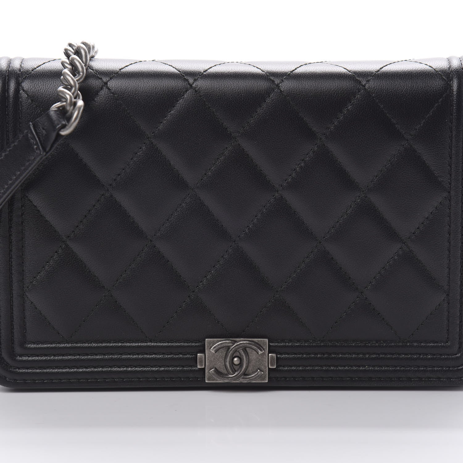 Chanel Lambskin Quilted Boy Wallet On Chain WOC Black 9 of 14