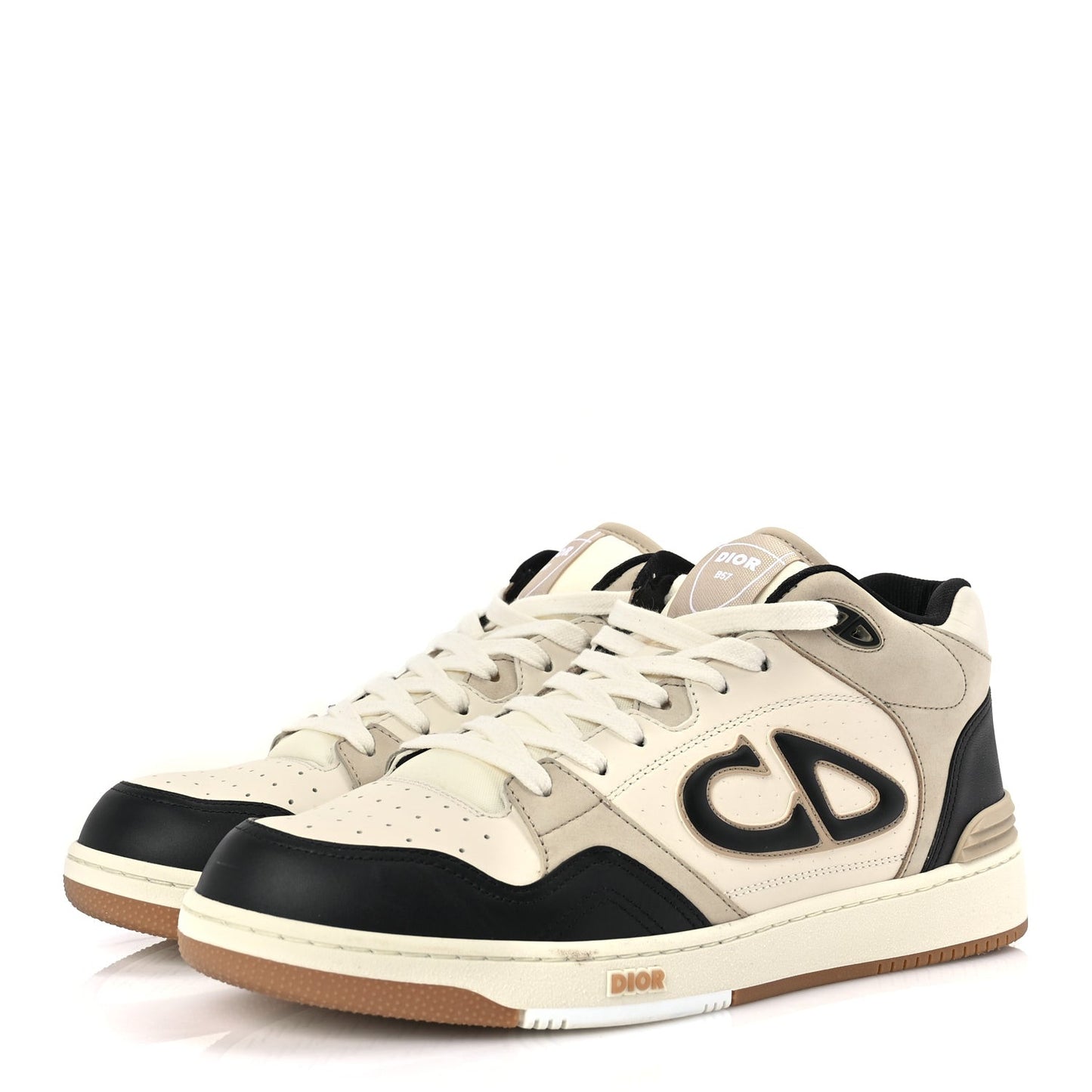 Smooth Calfskin Mens B57 Dribble Mid Top Sneaker 43 Beige Black