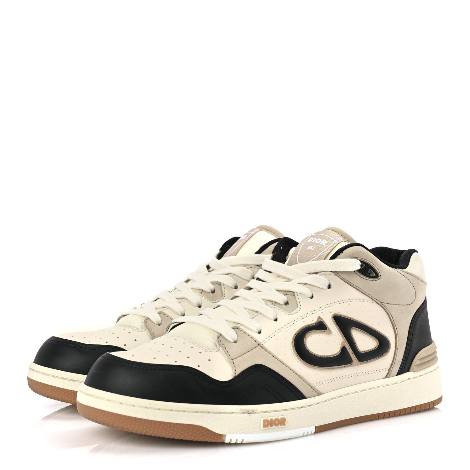 Christian Dior Smooth Calfskin Mens B57 Dribble Mid Top Sneaker 43 Beige Black 3 of 8