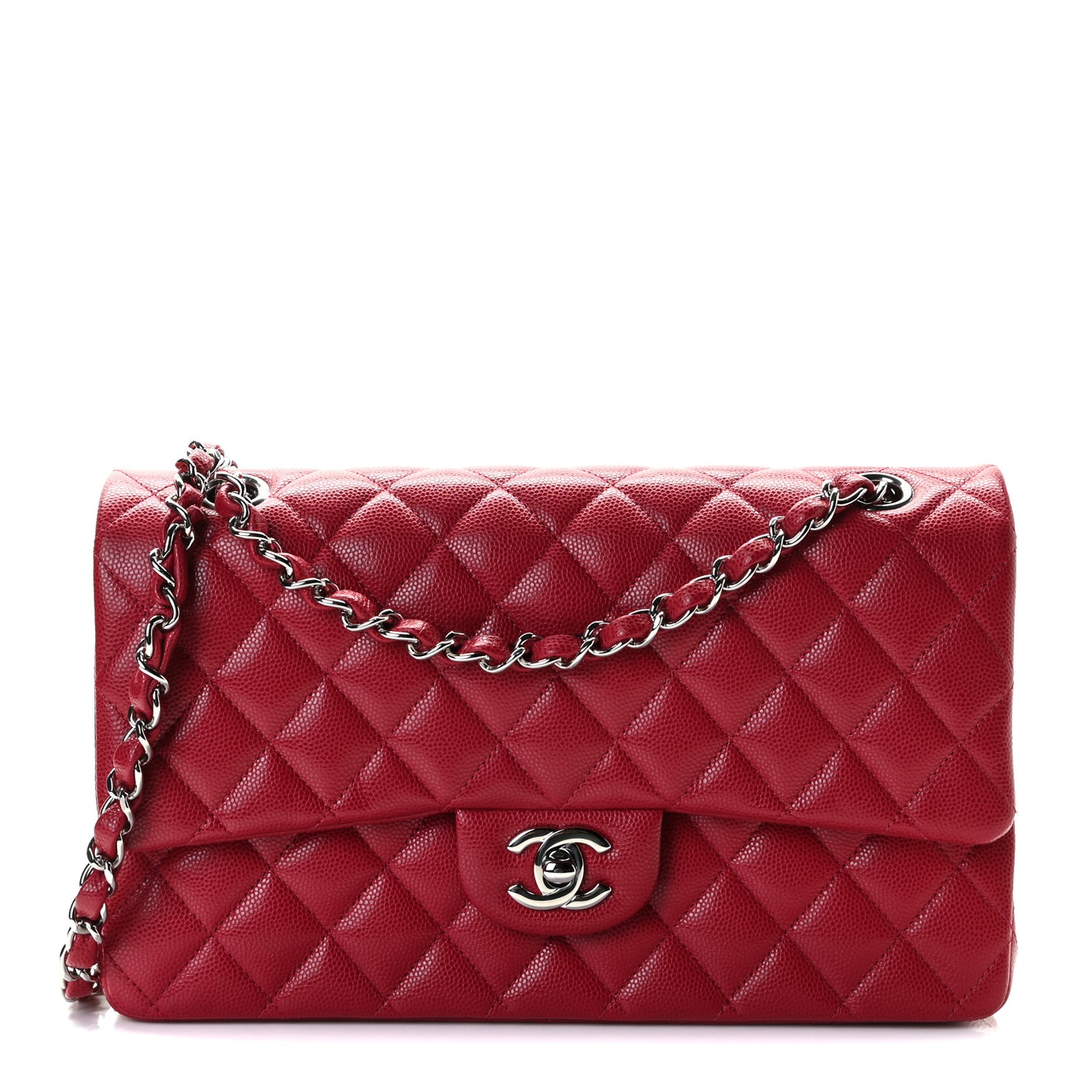 Caviar Quilted Medium Double Flap Red